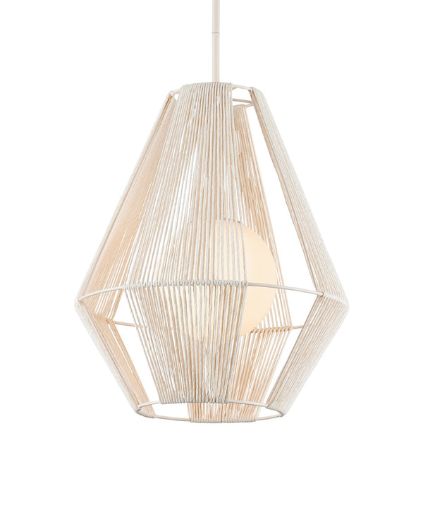 Currey & Company Fraxel Pendant Light - Mid-century Modern Design With Twine & Glass, Adjustable Height, Dimmable Bulb Ivory Kraft Paper Twine ,Glass ,Wrought Iron 9000-1304-currey-company