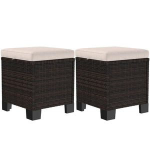 English Elm Outdoor Wicker Ottoman Set of 2 Hand Woven Pe Cube Stools for Patio or Poolside Brown,Cream White T3971P443575