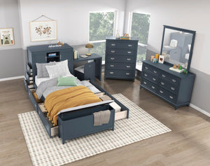 English Elm Navy Six Drawer Wooden Dresser with Dovetail Joinery and Nickel Pulls for Bedroom B011P462895