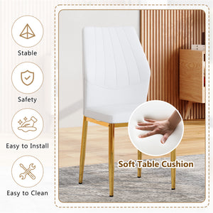 English Elm Set of 4 Brown Shell-Pattern Dining Chairs with Ergonomic Tech Fabric, Sturdy Metal Legs, 37" White+Gold W1151P359611