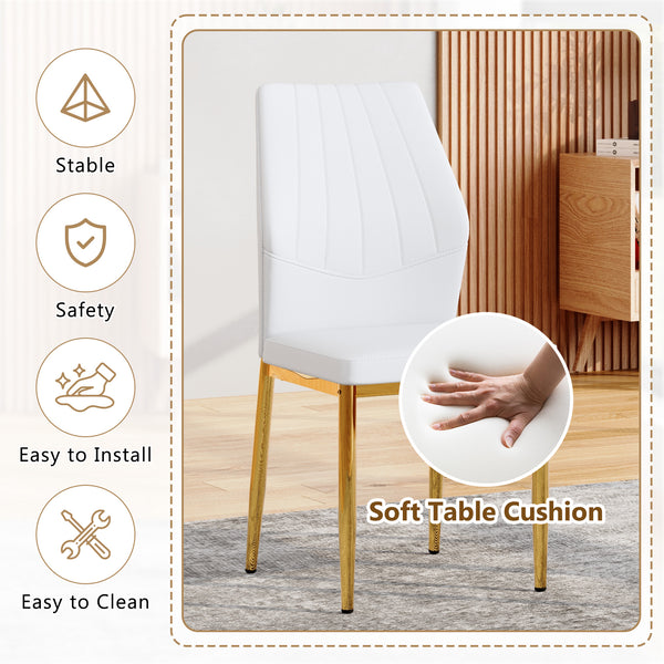 English Elm Set of 4 Brown Shell-Pattern Dining Chairs with Ergonomic Tech Fabric, Sturdy Metal Legs, 37" White+Gold W1151P359611