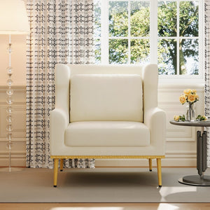 English Elm Modern Velvet Accent Chair Curved Arms Plush Cushion Upholstered Seat for Living Room Beige N763P360686A