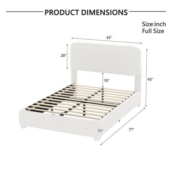 English Elm Boucle Cloud Upholstered Full Platform Bed with Adjustable Curved Headboard in White N733P439489K