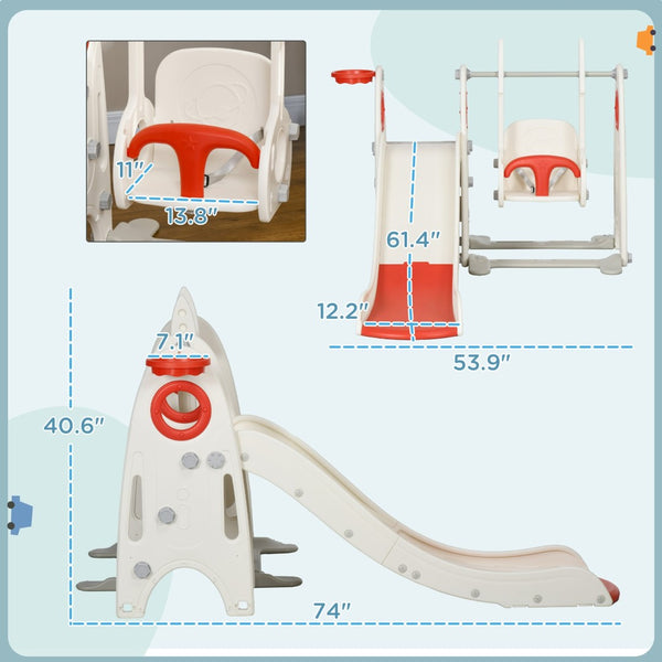English Elm Qaba 4 in 1 Indoor Toddler Playset with Slide Swing Climber and Basketball Hoop W2225P217352