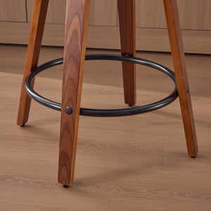 English Elm Set of 2 Swivel Counter Stools Walnut Frame Rattan Back Linen Seat Kitchen Island Light Green W1143P392164