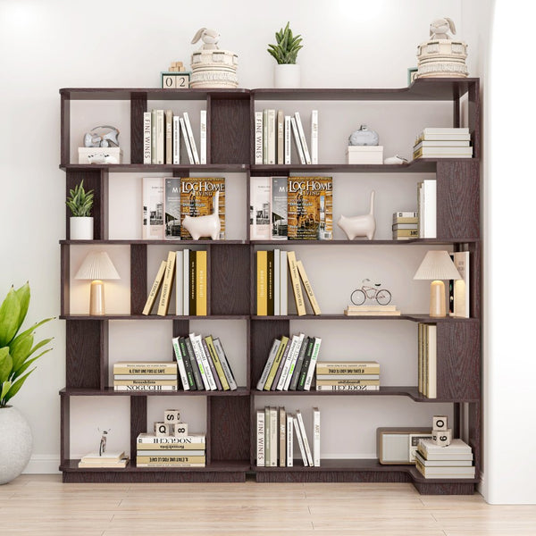 English Elm 90 Cm Modular Corner Bookcase Set Two Piece L Shaped Display Shelf for Home Office W2899S00012