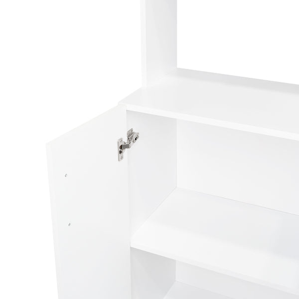 English Elm Linden 76.8" Tall White Kitchen Pantry Cabinet with Hutch, 5 Shelves, Microwave Space, Slim Design B070P264145