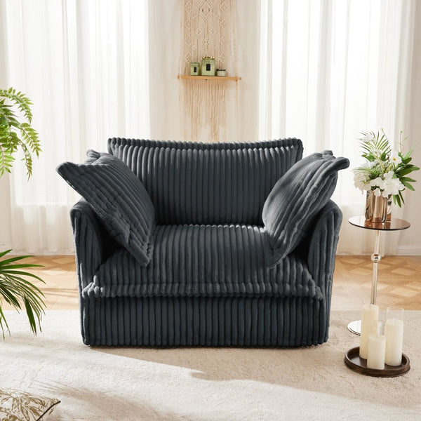English Elm Slip-covered Deep Seat Armchair Soft Grey Corduroy with Oversized Pillows for Living Room W3041P292344