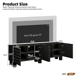 English Elm Stylish Thick Wavy Door TV Cabinet with Adjustable Shelves, Cable Management, Sturdy Legs, Modern Media Console Black N721P350797B
