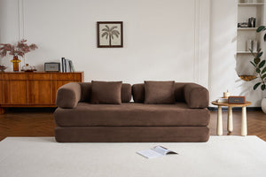 English Elm Convertible Sleeper Sofa Bed Corduroy 4-in-1 Folding Floor Couch with 35D Sponge Support and No-Assembly Brown W3434P378561