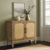 Salina Elegant Woven Cane Accent Cabinet with Ample Storage and Stylish Metal Pull Handles