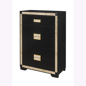 English Elm LIVELY Glam Chest with Gold Accents, Solid Wood & MDF Construction, Glitter Detail, Spacious Drawers Black 37.63 L x 20.25 W x 50 H B201P289717