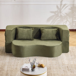 English Elm 71-inch plush folding sofa bed with high-density foam, faux fur futon convertible for guests and yoga Green W1829P362308