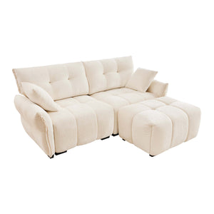 English Elm Modern Chenille 2-Seater Sofa with Ottoman, Minimalist Tufted Design, Plush High-Resilience Comfort and Durable Wooden Frame White W714S01134