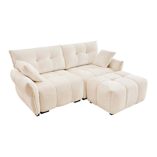 English Elm Modern Chenille Two-seater Sofa with Matching Ottoman for Living Room Apartment White W714S01650