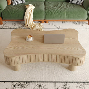 English Elm Lift Top Coffee Table with Silent Hydraulic Lift, Fluted Panels & Hidden Storage, Rounded Corners Natural Wood W1445P355621