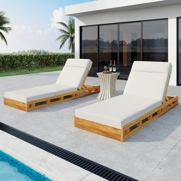 English Elm Christopher Knight Home® - Lounge Chaise Set - Adjustable Acacia Wood With Water-Resistant Cushions For Ultimate Comfort Outdoors N770P272405T_N770P285267C