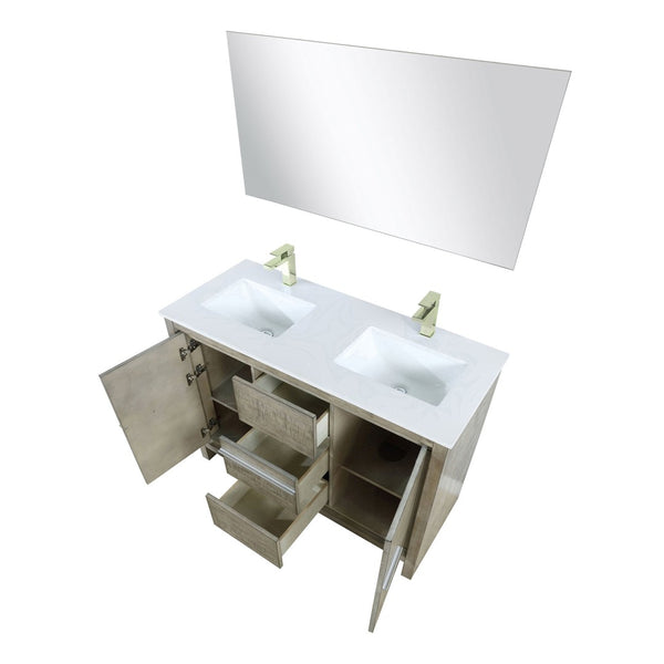 English Elm Rustic Acacia Double Bath Vanity With Cultured Marble Top, Brushed Nickel Faucet & Elegant Mirror Set B2731S01710-GIGA