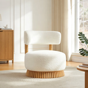 English Elm Modern Boucle Armless Accent Chair Thatched Wood Base Cozy Reading Seat for Any Room Beige N760P369286A