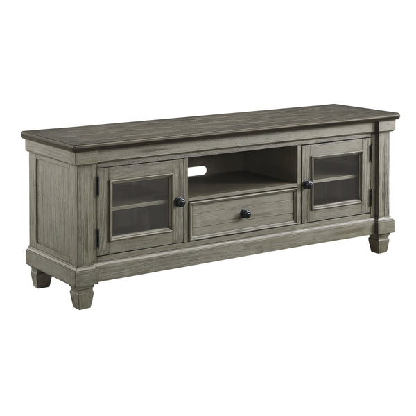 English Elm 1pc TV Stand Granby Collection 64" Two-Tone Wood Media Console with Glass Doors, Drawers & Shelves Antique Gray,Coffee 67 L x 21 W x 24 H B011P289728