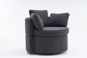 English Elm 029-Teddy Plush Teddy Fabric Swivel Storage Chair with Back Cushion, 360° Rotating Cozy Lounge Seat Dark Gray W527P166246