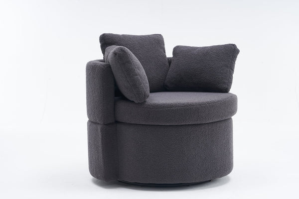 English Elm 029-Teddy Plush Teddy Fabric Swivel Storage Chair with Back Cushion, 360° Rotating Cozy Lounge Seat Dark Gray W527P166246