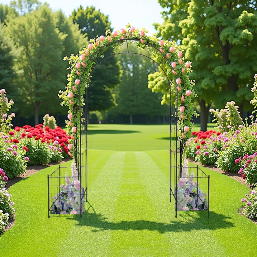 English Elm Garden Arch Arbor Trellis For Climbing Plants - Elegant Metal Wedding Arch For Outdoor Events & Patios W840P321537