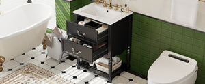 English Elm 24'' Vintage Bathroom Vanity with Ceramic Sink Soft Close Drawers Open Shelf Black N710P411237B