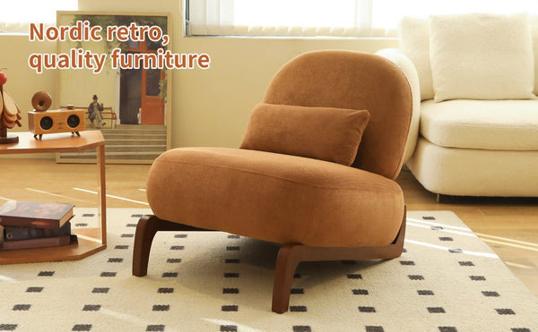 English Elm Cute Barrel Velvet Accent Chair Armless Solid Wood Legs Cozy Reading Nook Seat Caramel W2105P412977