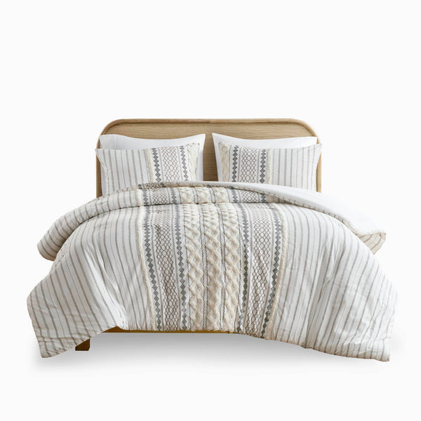 English Elm Cotton Imani Comforter Mini Set with Tufted Chenille Geometric Print, OEKO-TEX Soft King Bedding Ivory 21.65 L x 22.83 W x 9.45 H B035128795
