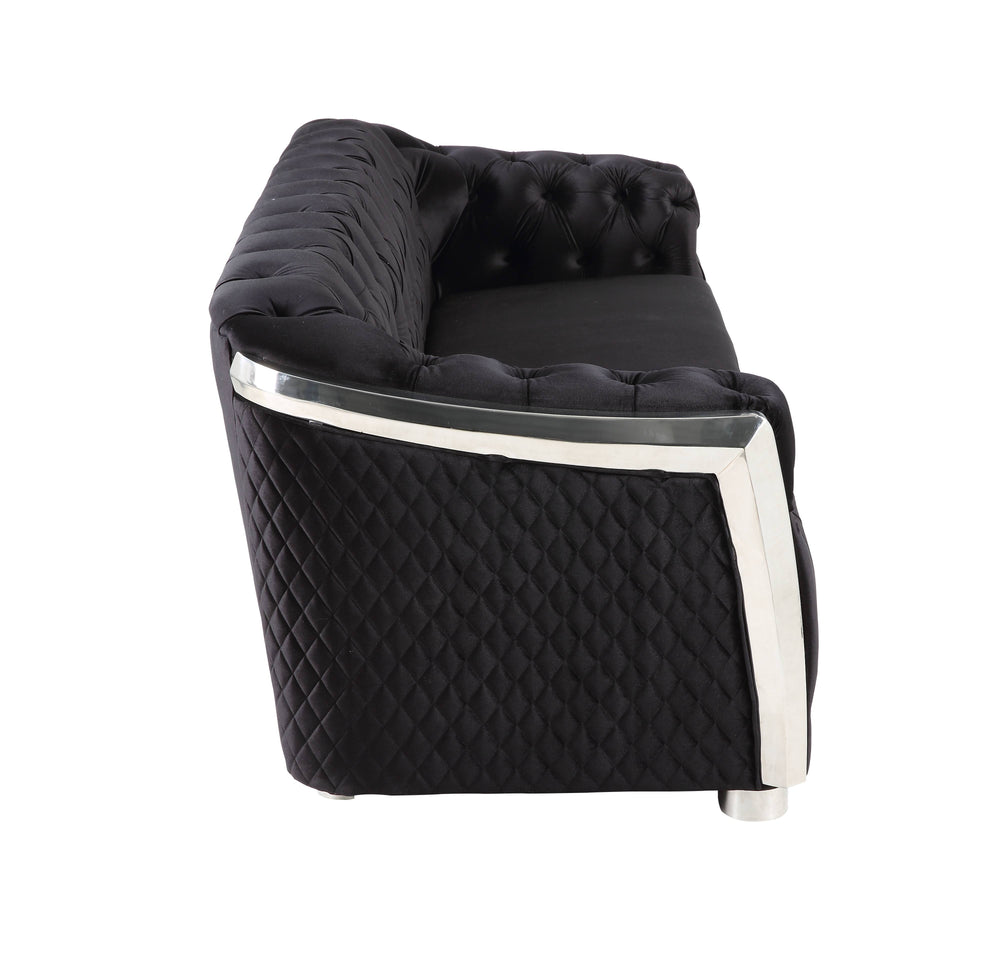 English Elm Pyroden Black Velvet Accent Chair with Chrome Legs, Button Tufted Back, Removable Cushion Cover B2726P317204