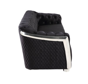 English Elm Pyroden Black Velvet Accent Chair with Chrome Legs, Button Tufted Back, Removable Cushion Cover B2726P317204