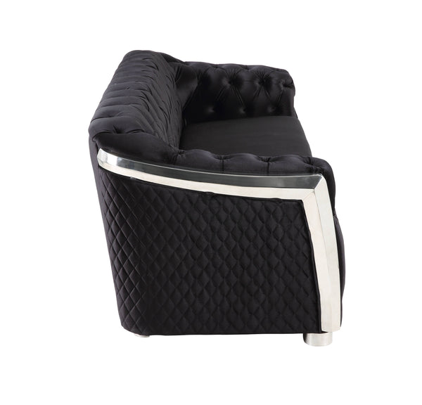 English Elm Pyroden Black Velvet Accent Chair with Chrome Legs, Button Tufted Back, Removable Cushion Cover B2726P317204