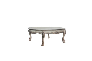 English Elm Dresden Vintage Bone White Resin Coffee Table with Two Felt-Lined Drawers and Scalloped Floral Trim Ivory 59 L x 50 W x 8 H B2726P281469