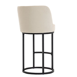 English Elm Counter Height Barstools Set of 2 Linen Upholstered Barrel Seat with Iron Legs Beige W395P410430
