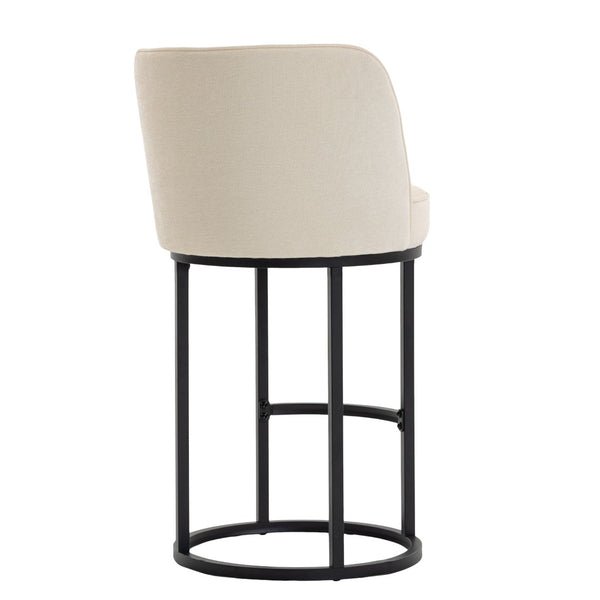 English Elm Counter Height Barstools Set of 2 Linen Upholstered Barrel Seat with Iron Legs Beige W395P410430