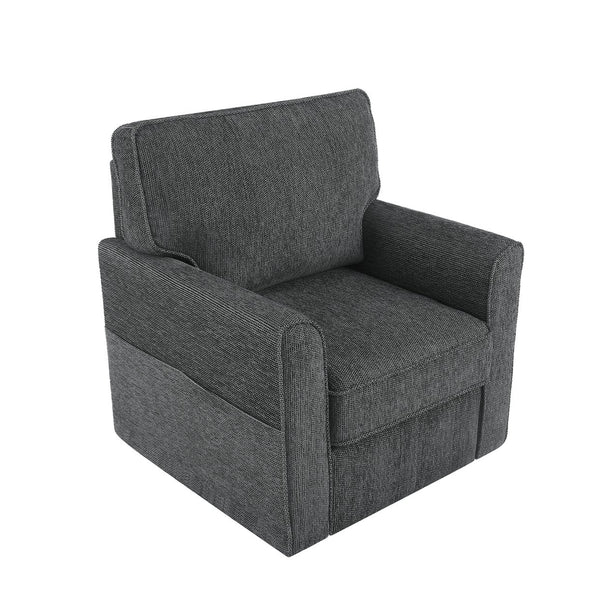 English Elm 360° Swivel Chair Accent Barrel Armchair with Chenille Upholstery, Deep Seat & Side Storage Pockets Grey N719P283037E