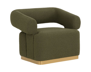 Sunpan Aggie Swivel Lounge Chair - Mid-century Accent With Copenhagen Olive Fabric & Gold Base Elegance Green Fabric 111482