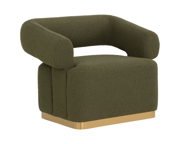 Sunpan Aggie Swivel Lounge Chair - Mid-century Accent With Copenhagen Olive Fabric & Gold Base Elegance Green Fabric 111482