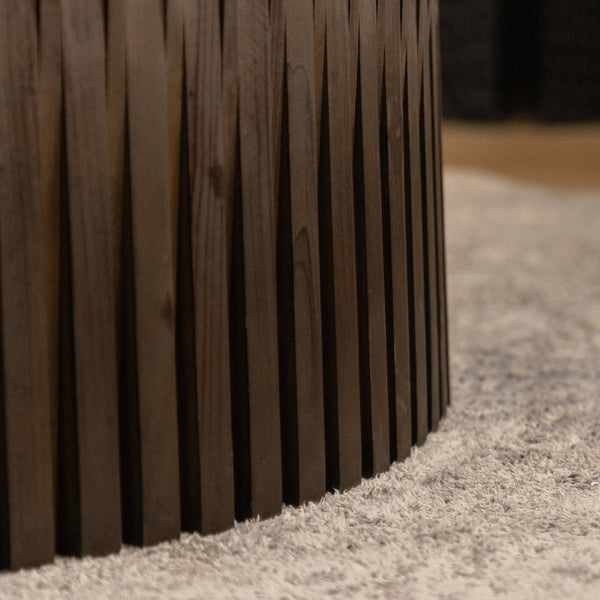 English Elm Vintage Cylindrical Nesting Coffee Table Set, Textured Embossed Wood Accent Tables for Living Room Dark Brown W757P195739