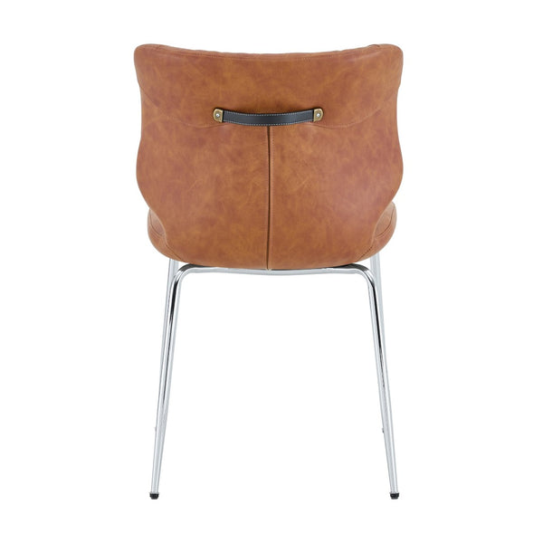English Elm Dark Oil Waxed Faux Leather Dining Chair Set with Diamond Tufted High Back Metal Legs Brown W3493P444865
