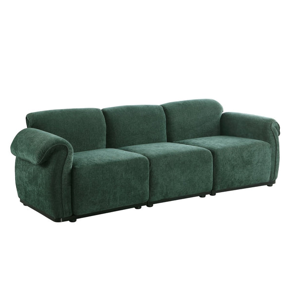 English Elm 102 Inch Linen Modular Sectional Sofa with Hidden Storage and Cloud Cushion Comfort Green W1099S00203
