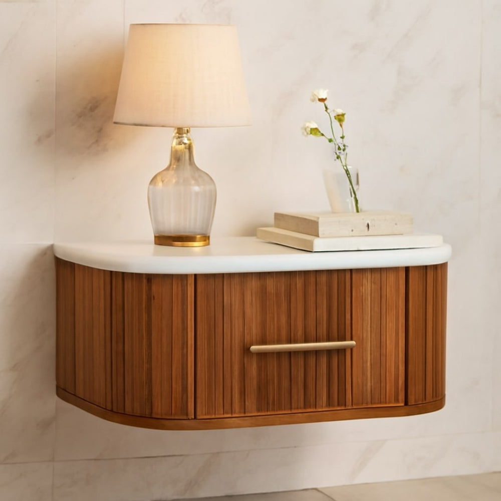 English Elm Artisan Solid Mango Wood Floating Nightstand Handcrafted Bedroom Wall Mount B182P435694