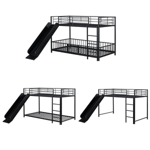English Elm Twin Twin over Twin metal bunk bed with slide, guardrails and convertible loft design for safety and playfulness Black SF000169AAB
