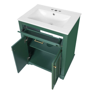 English Elm 24" Matte Single Sink Vanity Solid Poplar Frame Gold Hardware Soft Close Cabinet Green N710P389449F