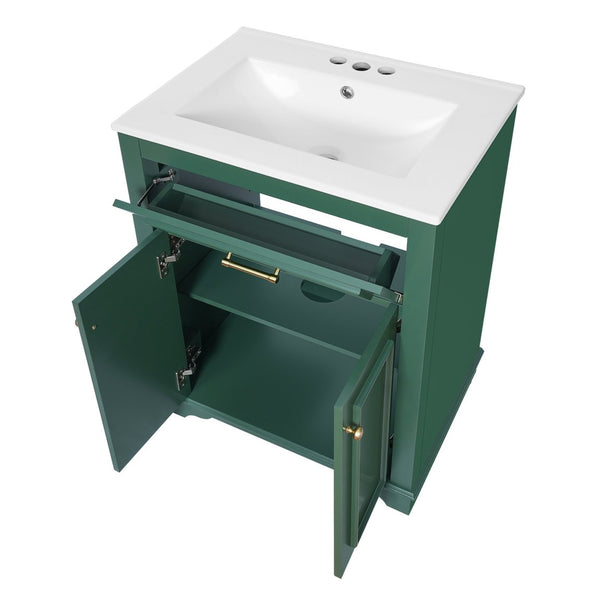 English Elm 24" Matte Single Sink Vanity Solid Poplar Frame Gold Hardware Soft Close Cabinet Green N710P389449F