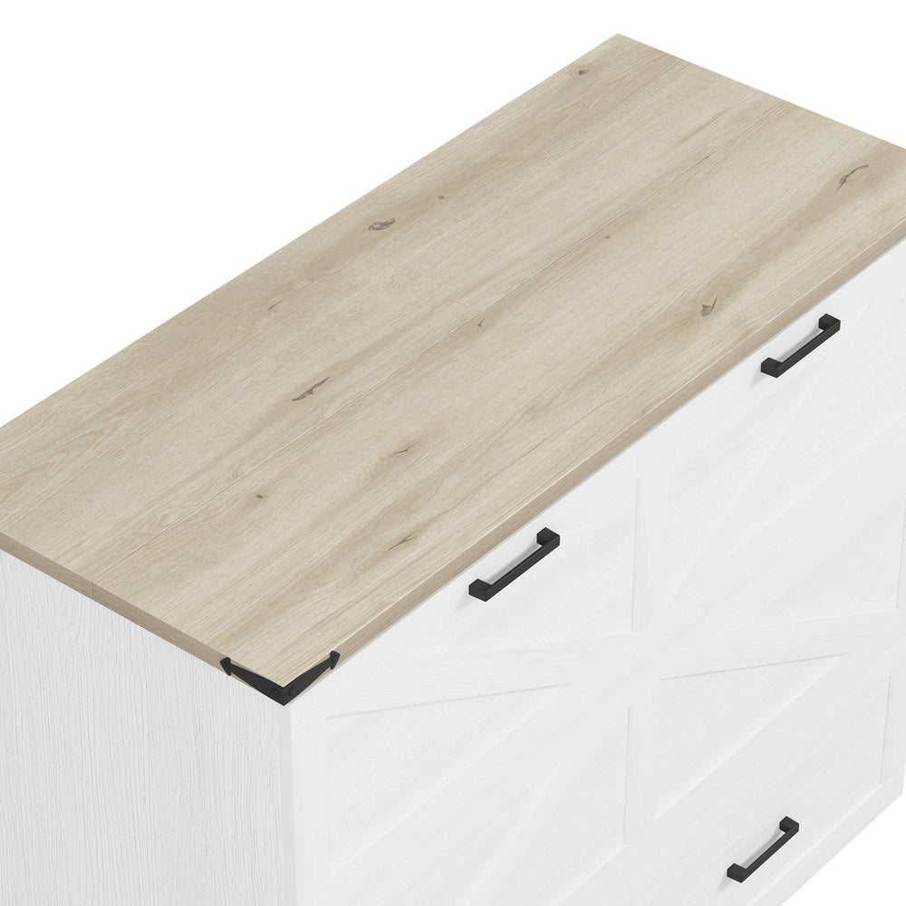 English Elm Full Farmhouse Murphy Cabinet Bed with Charging Station and Large Drawers, Space-Saving Guest Solution White 52.25 L x 26.25 W x 5.25 H N733S237853W