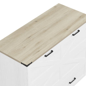 English Elm Full Farmhouse Murphy Cabinet Bed with Charging Station and Large Drawers, Space-Saving Guest Solution White 52.25 L x 26.25 W x 5.25 H N733S237853W