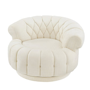 English Elm Swivel Barrel Accent Chair Chenille Tufted Round Club Seat for Living Room Lounge Beige N719S002280A