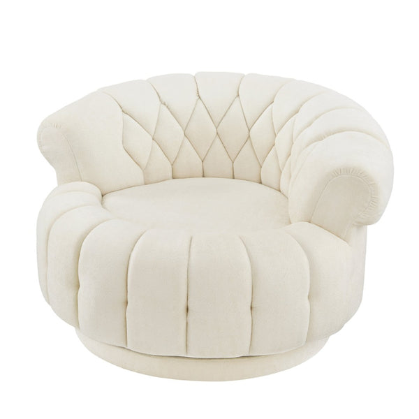 English Elm Swivel Barrel Accent Chair Chenille Tufted Round Club Seat for Living Room Lounge Beige N719S002280A